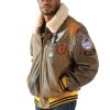 Pelle Pelle Men MB Aviator Flight Fur Collar Brown Jacket