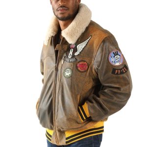 Pelle Pelle Men MB Aviator Flight Fur Collar Brown Jacket