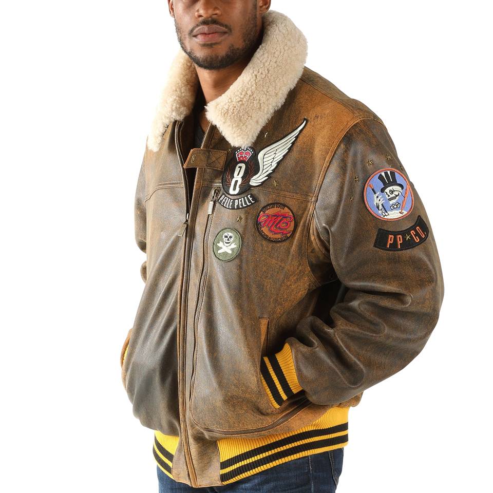 Pelle Pelle Men MB Aviator Flight Fur Collar Brown Jacket