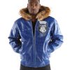 Pelle Pelle Men MB Emblem Fur Hood Blue Jacket