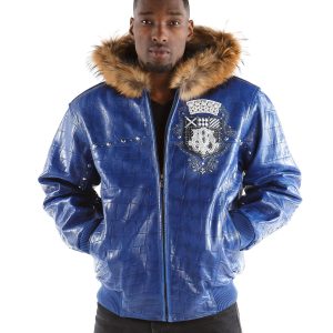 Pelle Pelle Men MB Emblem Fur Hood Blue Jacket