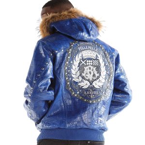 Pelle Pelle Men MB Emblem Fur Hood Blue Leather Jacket