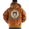 Pelle Pelle Men MB Emblem Fur Hooded Brown Leather Jacket