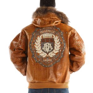 Pelle Pelle Men MB Emblem Fur Hooded Brown Leather Jacket