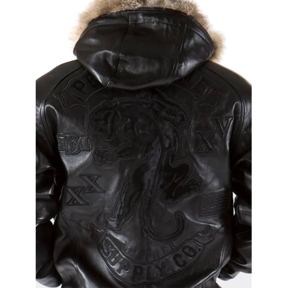 Pelle Pelle Men MB Panther Fur Hood Black Leather Jacket