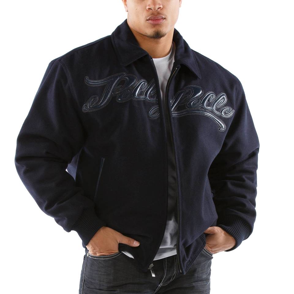 Pelle Pelle Men Navy Blue Neoprene Logo Jacket