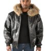 Pelle Pelle Men Picasso Black Fur Hood Leather Jacket