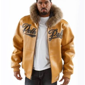 Pelle Pelle Men Plush Mustard Fur Hood Jacket