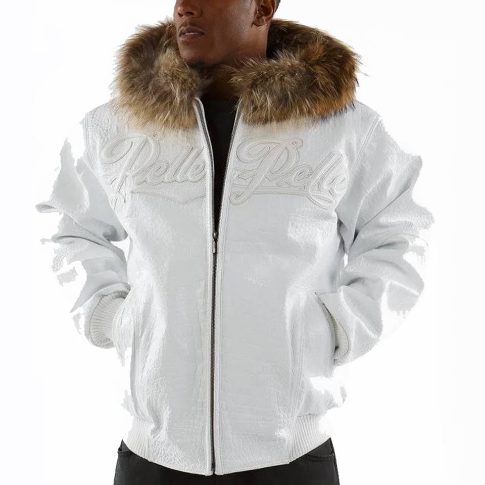 Pelle Pelle Men Plush White Fur Hood Jacket