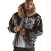 Pelle Pelle Men World Famous 1978 Black Fur Hood Leather Jacket