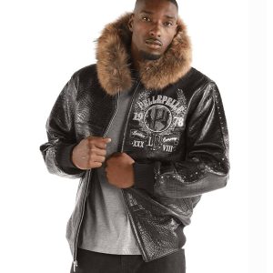 Pelle Pelle Men World Famous 1978 Black Fur Hood Leather Jacket