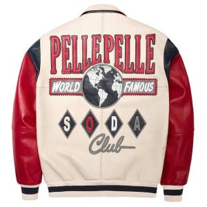 Pelle Pelle Men World Famous Soda Club Ivory and Red Leather Jacket