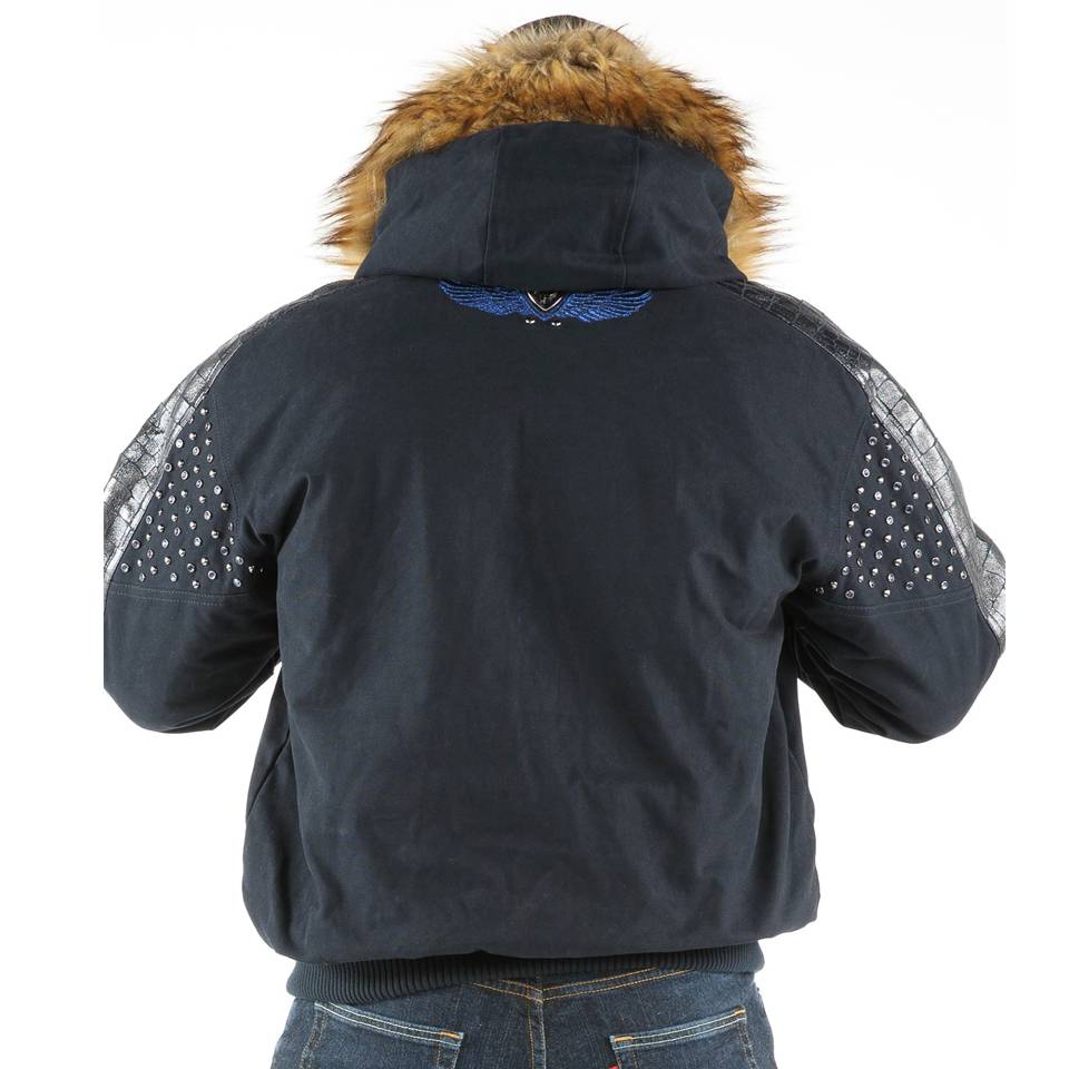 Pelle Pelle Men's King Of Thrones 1978 Navy Blue Fur Hood Wool Jacket