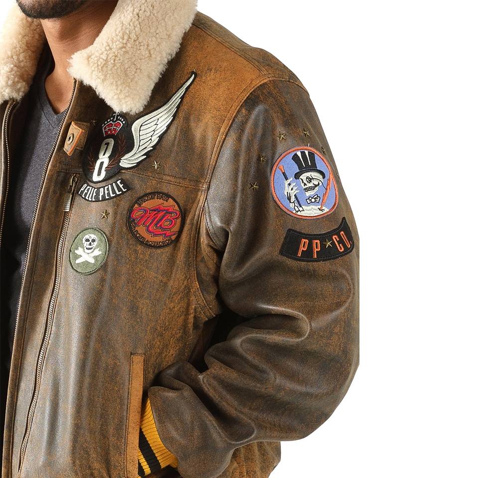 Pelle Pelle Men's MB Aviator Flight Fur Collar Brown Leather Jacket