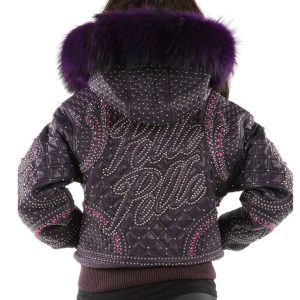 Pelle Pelle Monarch Ladies Purple Fur Hood Leather Jacket