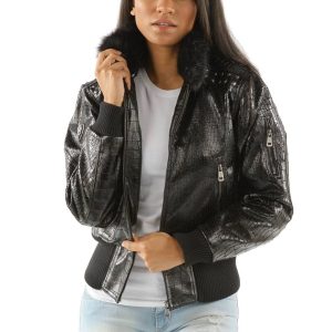 Pelle Pelle New Cayman Pattern Fur Hood Black Jacket