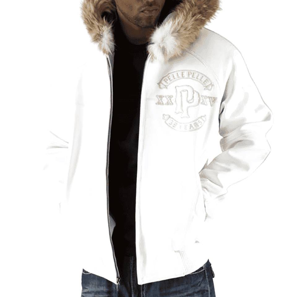 Pelle Pelle Panther White Fur Hooded Leather Jacket