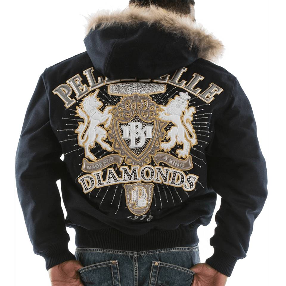 Pelle Pelle Platinum & Diamonds MB 1978 Black Fur Hood Wool Jacket