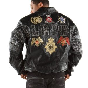 Pelle Pelle Python Decorated Black Leather Jacket