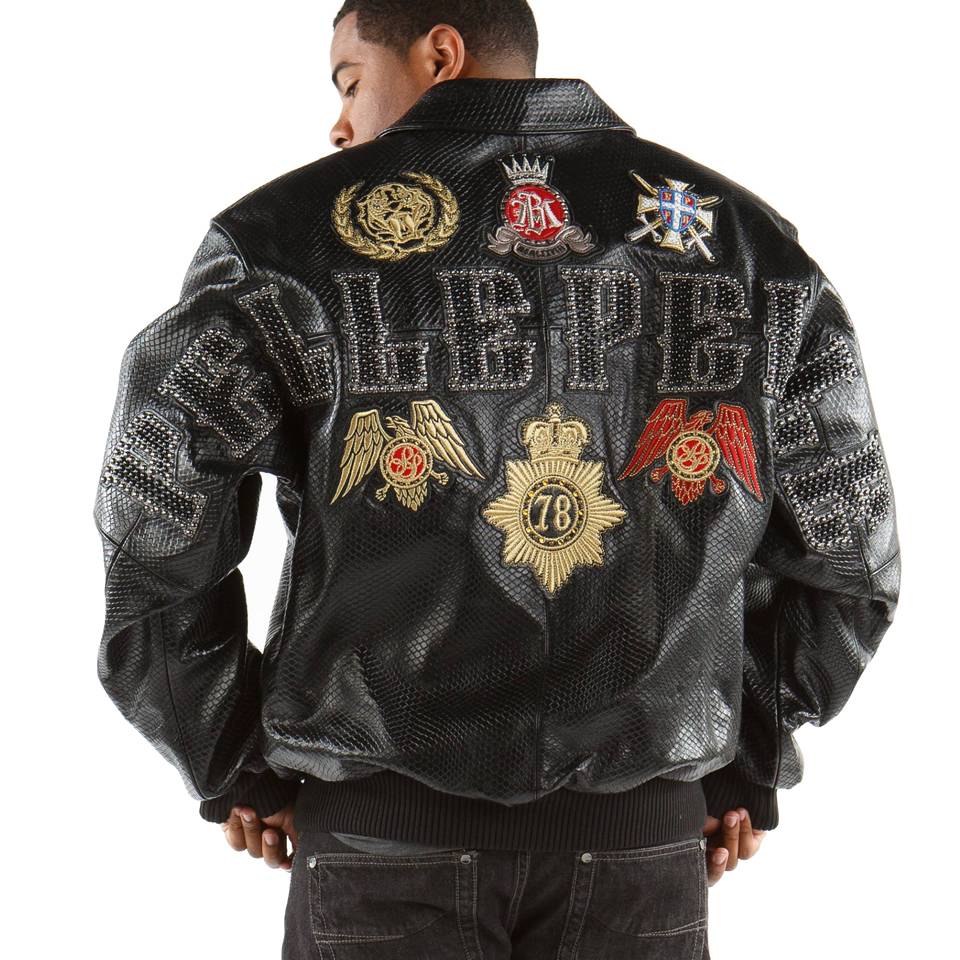 Pelle Pelle Python Decorated Black Leather Jacket