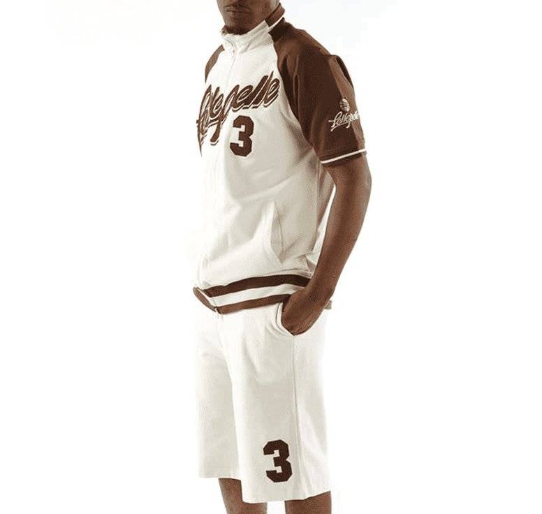 Pelle Pelle Retro Basketball Style Warm Up Cream & Brown Cotton Tracksuit