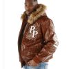 Pelle Pelle Shoulder Crest Brown Fur Hood Leather Jacket