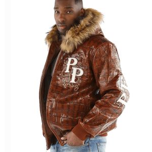 Pelle Pelle Shoulder Crest Brown Fur Hood Leather Jacket