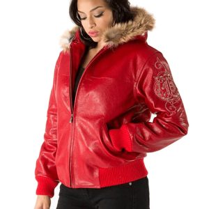 Pelle Pelle Shoulder Crest Red Fur Hood Jacket