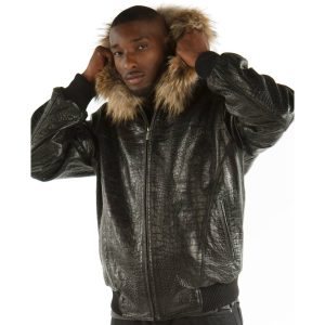 Pelle Pelle Studded Script Fur Hood Black Phantom Jacket
