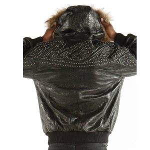 Pelle Pelle Studded Script Fur Hood Black Phantom Leather Jacket