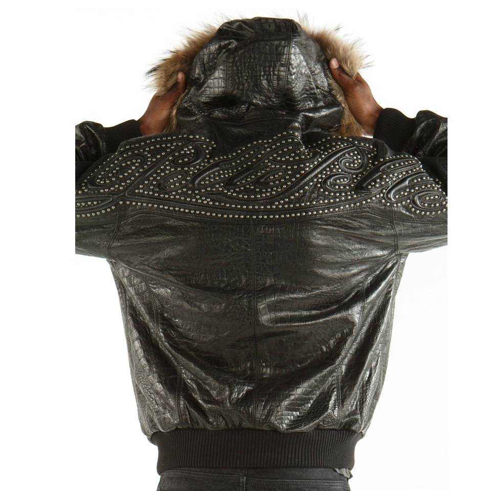 Pelle Pelle Studded Script Fur Hood Black Phantom Leather Jacket