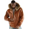 Pelle Pelle Studded Script Fur Hood Brown Phantom Leather Jacket