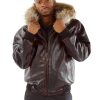 Pelle Pelle Studded Script Fur Hood Maroon Phantom Jacket