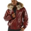 Pelle Pelle Studded Script Fur Hood Red Phantom Jacket