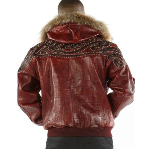 Pelle Pelle Studded Script Fur Hood Red Phantom Leather Jacket
