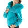 Pelle Pelle Supreme Club Blue Women's Fur Hooded Wool Jacket