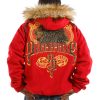 Pelle Pelle Top Brass 1978 Red Fur Hood Wool Jacket