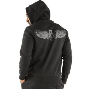 Pelle Pelle Winged P Black Wool Hoodie