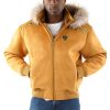 Pelle Pelle Wings Yellow Fur Hood Wool Jacket