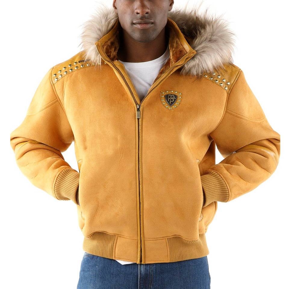 Pelle Pelle Wings Yellow Fur Hood Wool Jacket