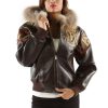 Pelle Pelle Women 1978 Prestige in Cabernet Alligator Dark Brown Fur Hood Jacket