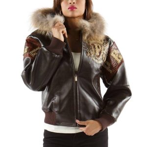 Pelle Pelle Women 1978 Prestige in Cabernet Alligator Dark Brown Fur Hood Jacket