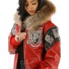 Pelle Pelle Women 1978 Prestige in Cabernet Alligator Red Fur Hood Leather Jacket