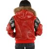Pelle Pelle Women 1978 Prestige in Cabernet Alligator Red Fur Hooded Leather Jacket