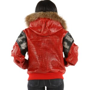 Pelle Pelle Women 1978 Prestige in Cabernet Alligator Red Fur Hooded Leather Jacket
