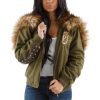 Pelle Pelle Women 1978 Split Fur Hood Olive Green Jacket
