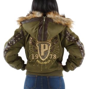 Pelle Pelle Women 1978 Split Fur Hooded Olive Green Wool Jacket Pelle Pelle Store