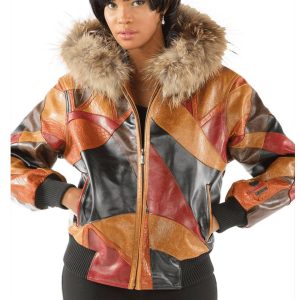 Pelle Pelle Women Abstract Brown Fur Hood Jacket