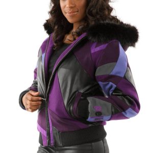 Pelle Pelle Women Abstract Purple Fur Hood Jacket