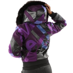 Pelle Pelle Women Abstract Purple Fur Hood Wool Jacket